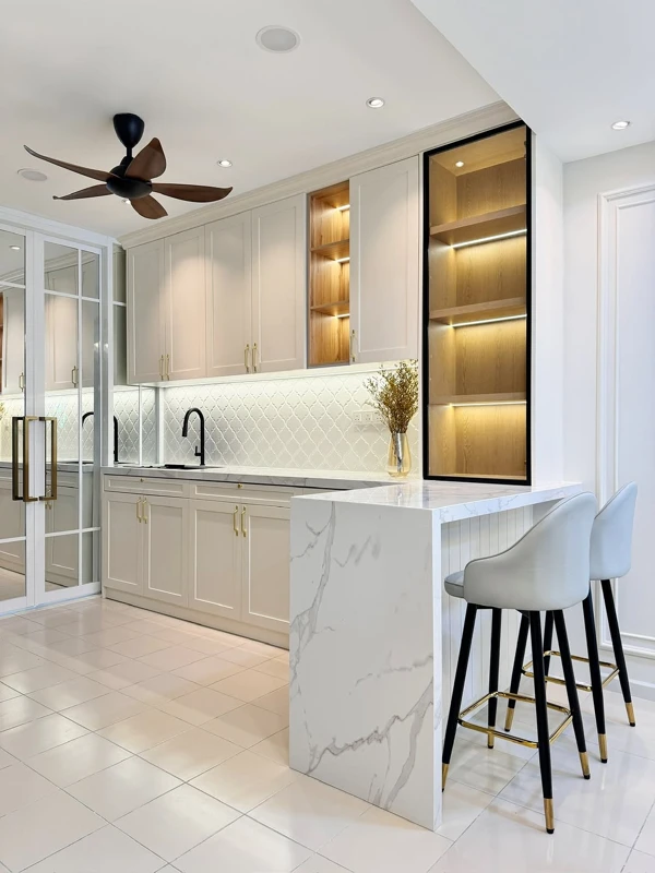 Gold-Lit Cabinets Elevate Your Space