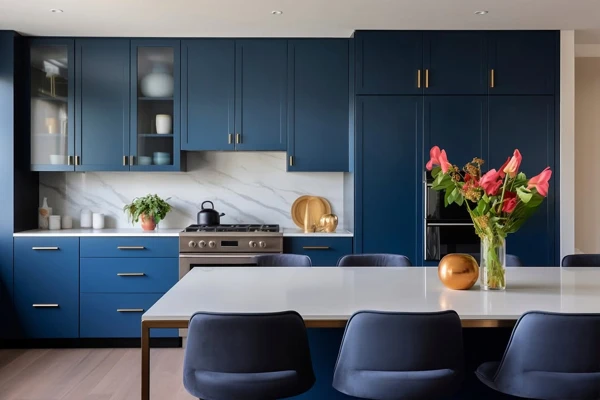 Bold Navy Cabinetry Meets Marble Elegance