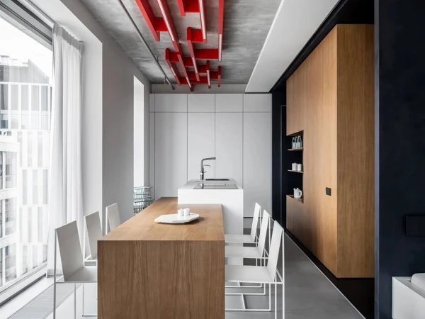 Red Ceiling Statement in Minimalist Design