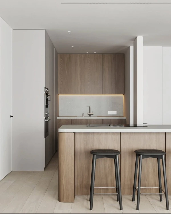 Warm Wood Cabinetry With Ambient Glow