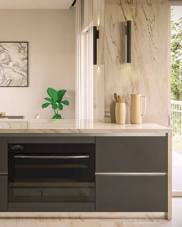 Charcoal Cabinets With Marble Sophistication
