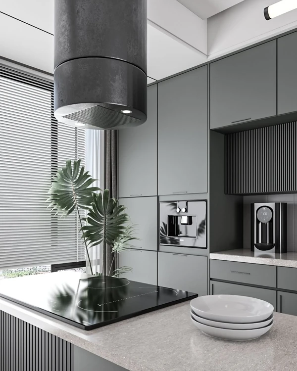 Industrial Cylinder Hood With Gray Sophistication