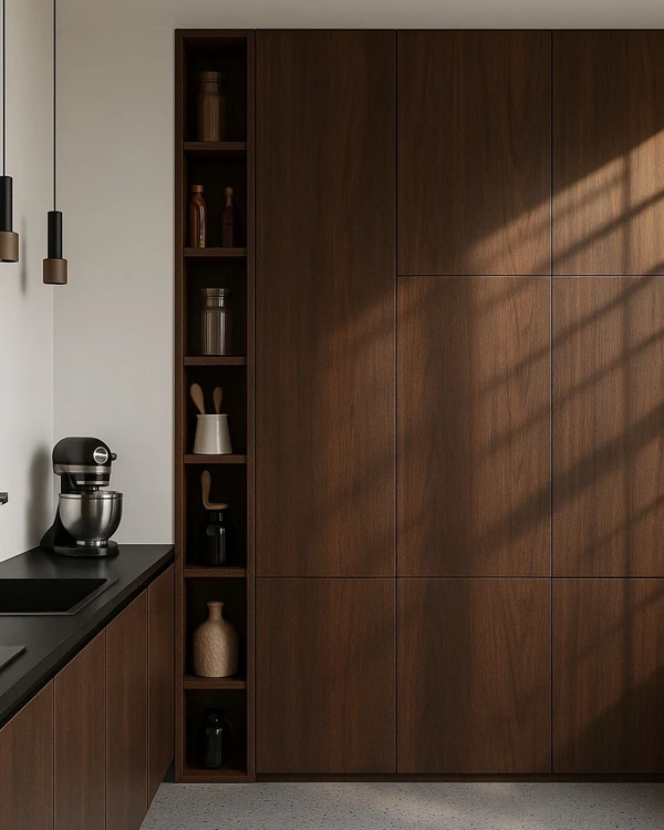 Vertical Storage Meets Walnut Sophistication