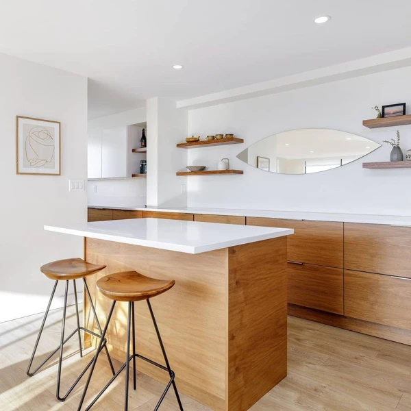 Walnut Island with Waterfall Countertop