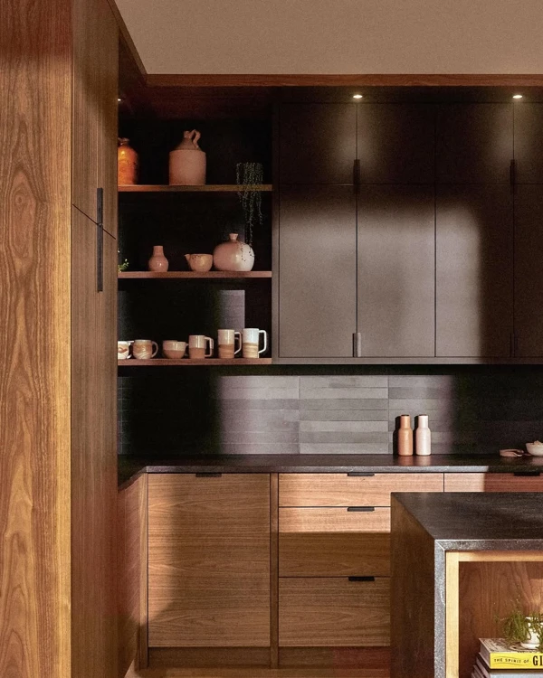 Walnut Shelving with Ceramic Styling