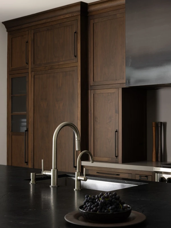 Walnut Cabinetry with Black Countertop Drama