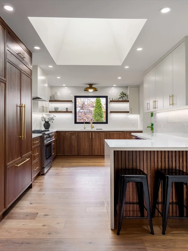 Skylight Drama with Walnut Sophistication