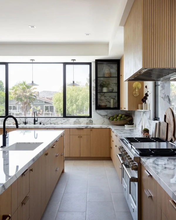 Light-Filled Wood Kitchen With Black Frames