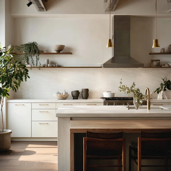 Creamy Cabinetry With Earthy Accents