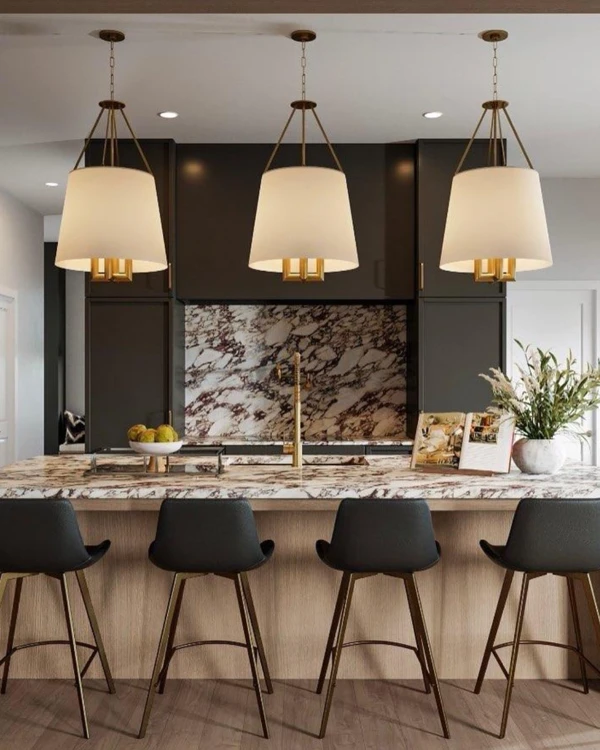 Sculptural Pendants Light Your Marble Kitchen