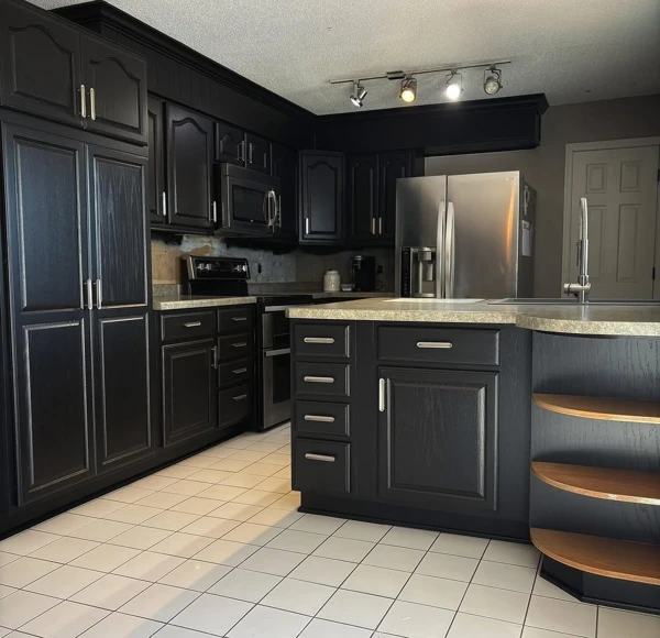 black kitchen cabinet