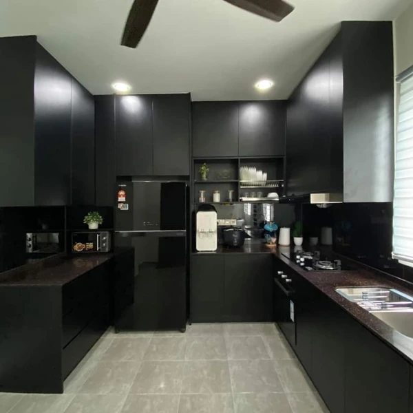 black kitchen cabinet