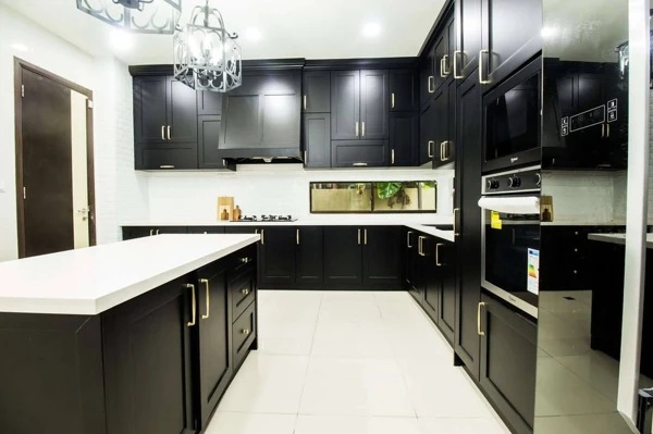 black kitchen cabinet