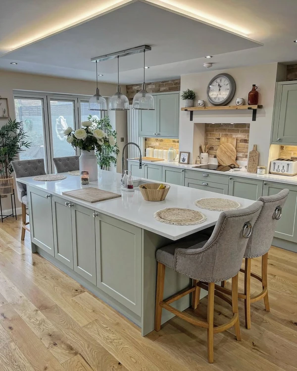 sage green and white kitchen