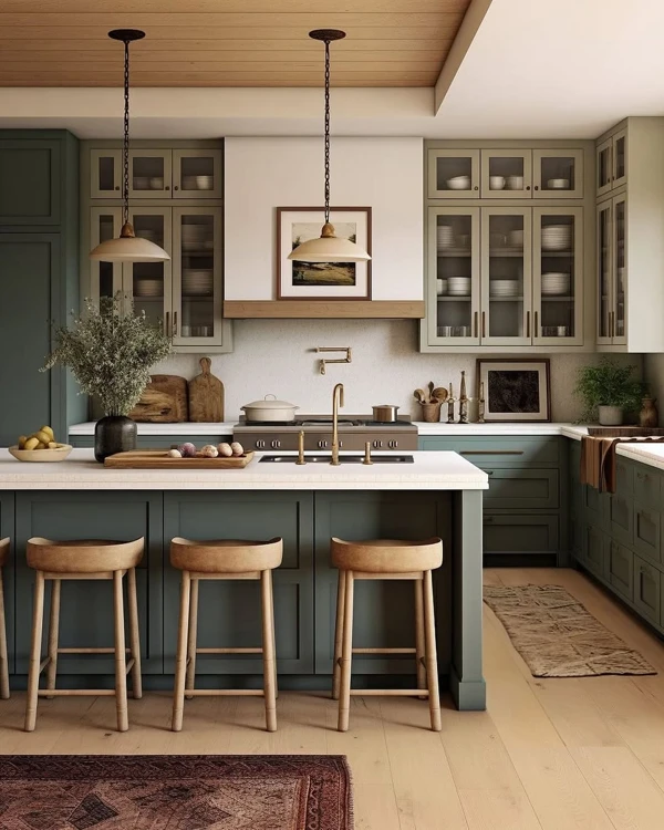 sage green and white kitchen