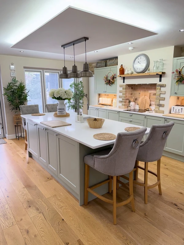 sage green and white kitchen
