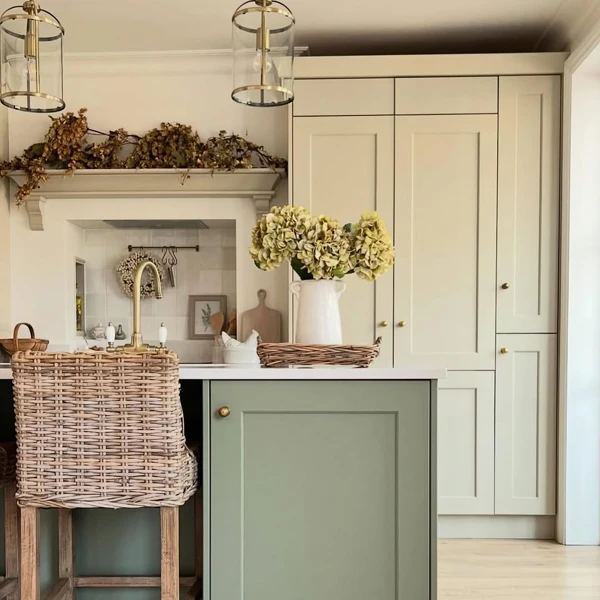 sage green and white kitchen