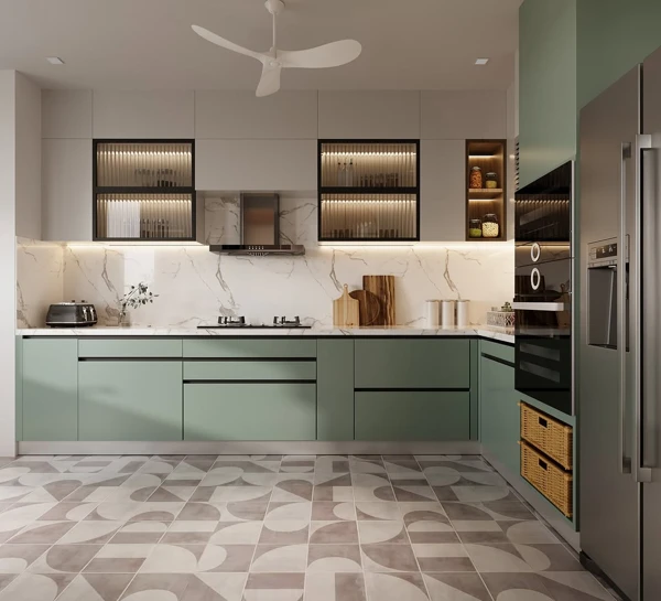 sage green and white kitchen
