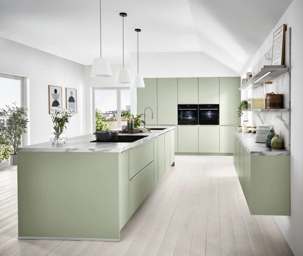 sage green and white kitchen