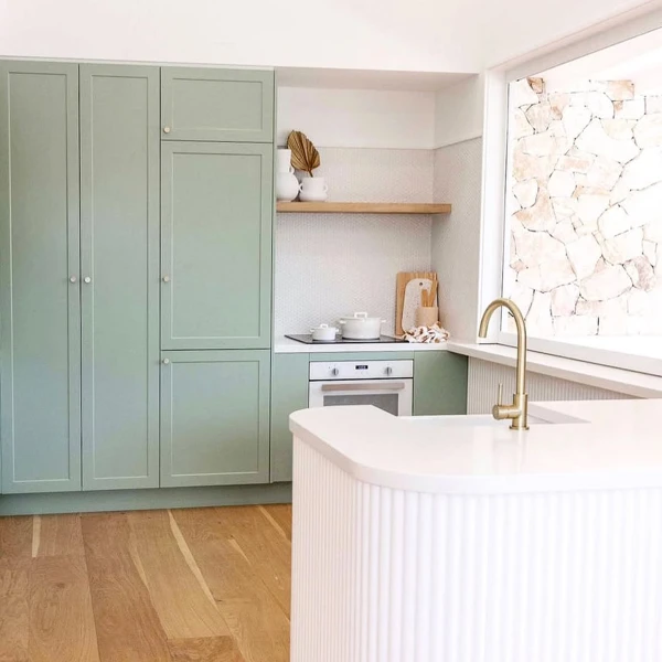 Soft Green Cabinets, Bright Windows