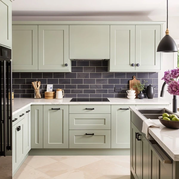 Charcoal Tiles Frame Sage Elegance