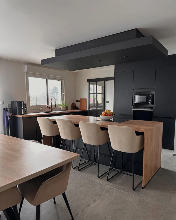 Modern Black Meets Warm Wood