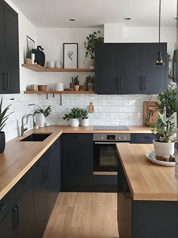 black and wood kitchen