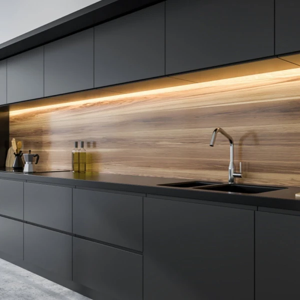black and wood kitchen