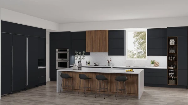 black and wood kitchen