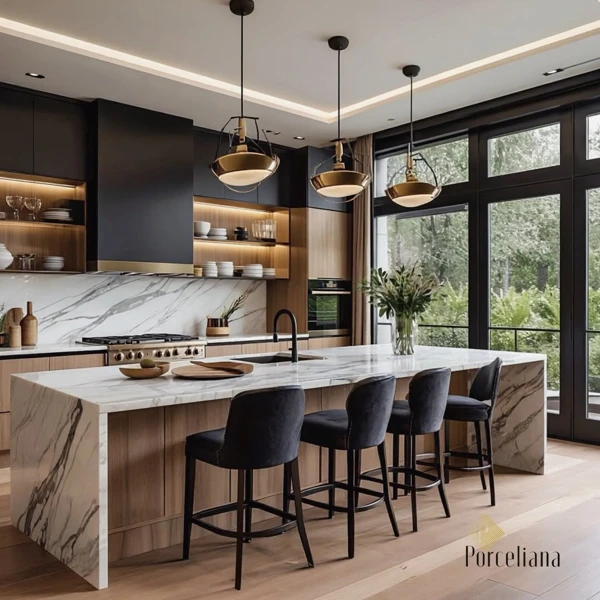 black and wood kitchen