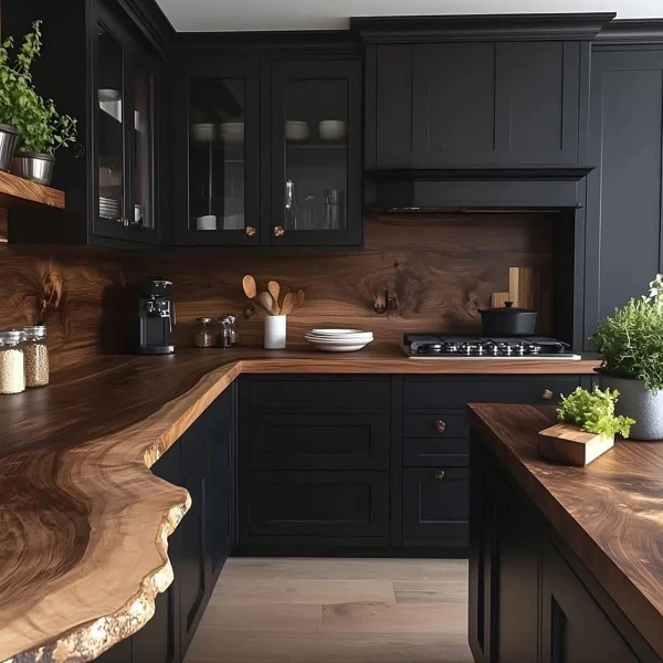 black and wood kitchen