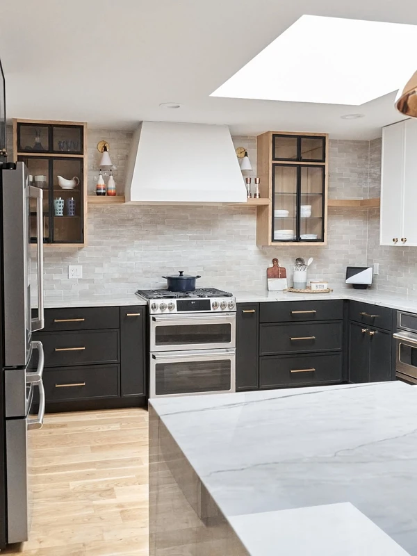 white oak black kitchen