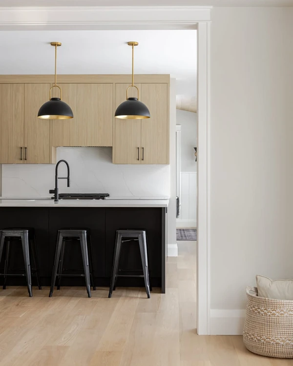 white oak black kitchen