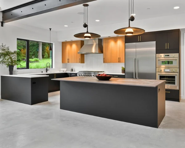 white oak black kitchen