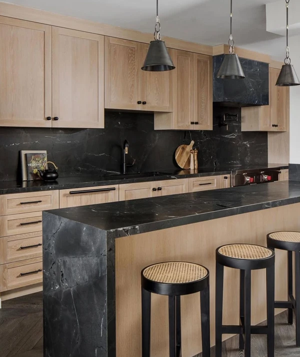 white oak black kitchen