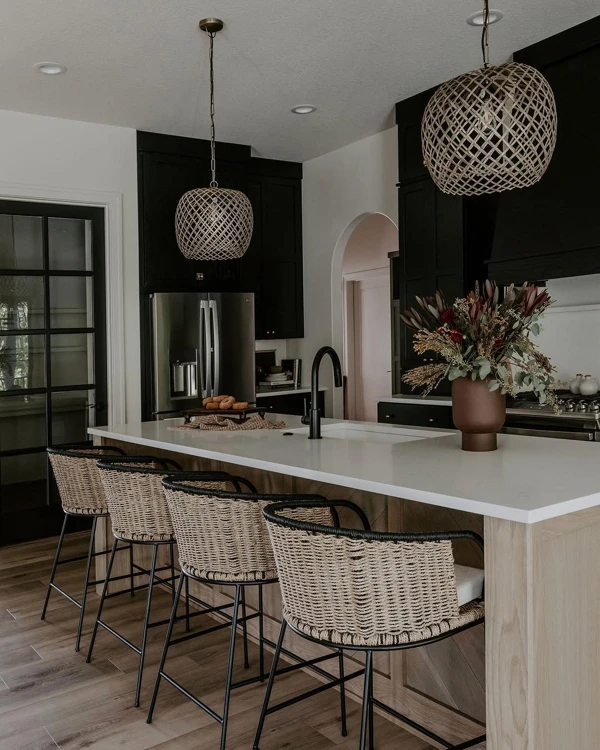 white oak black kitchen