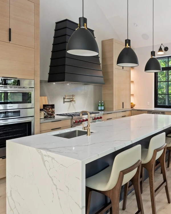 white oak black kitchen
