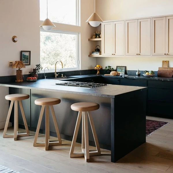 white oak black kitchen