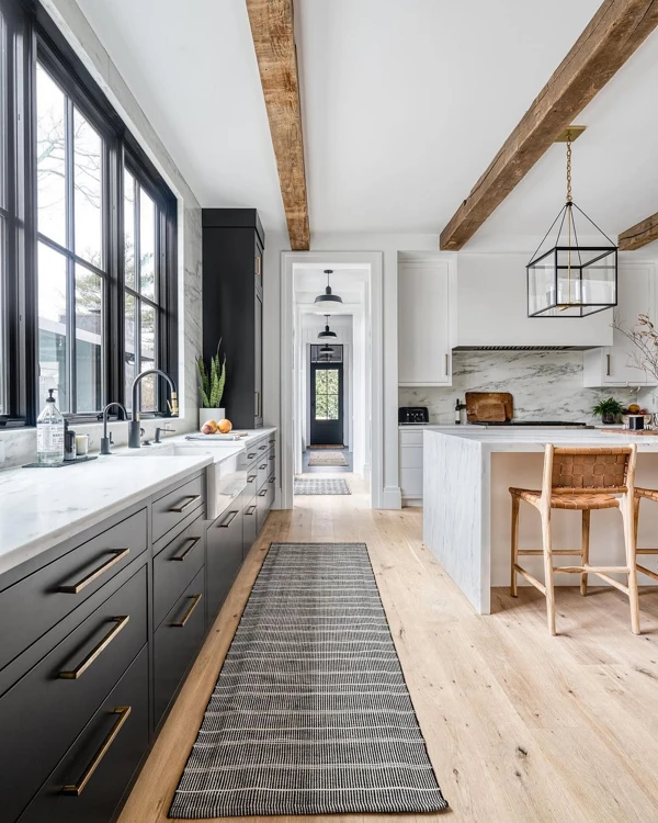 white oak black kitchen
