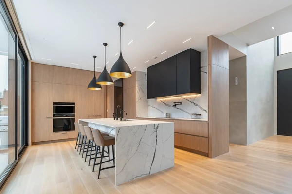 white oak black kitchen