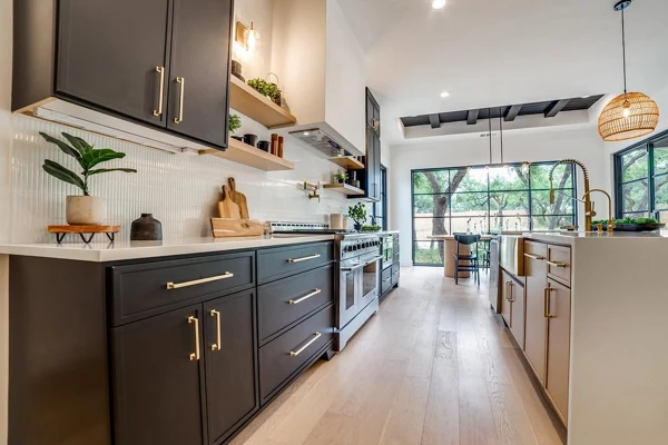 white oak black kitchen
