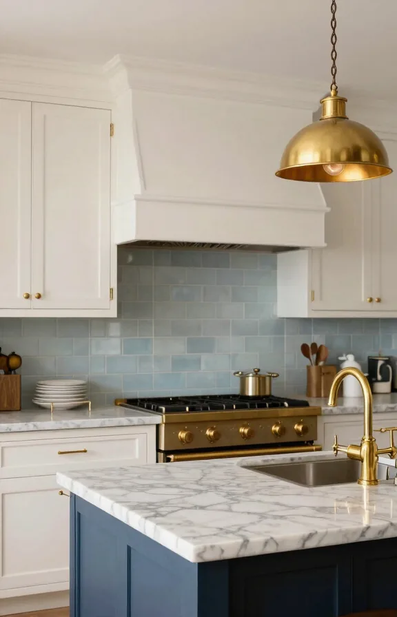 Timeless brass and blue kitchen
