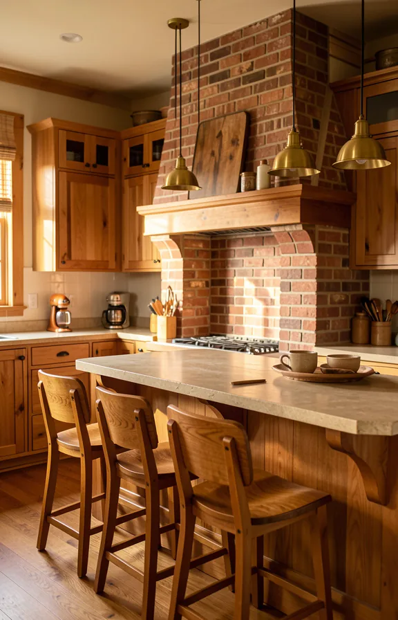 Craftsman style timber workspace kitchen with handcrafted wood cabinetry