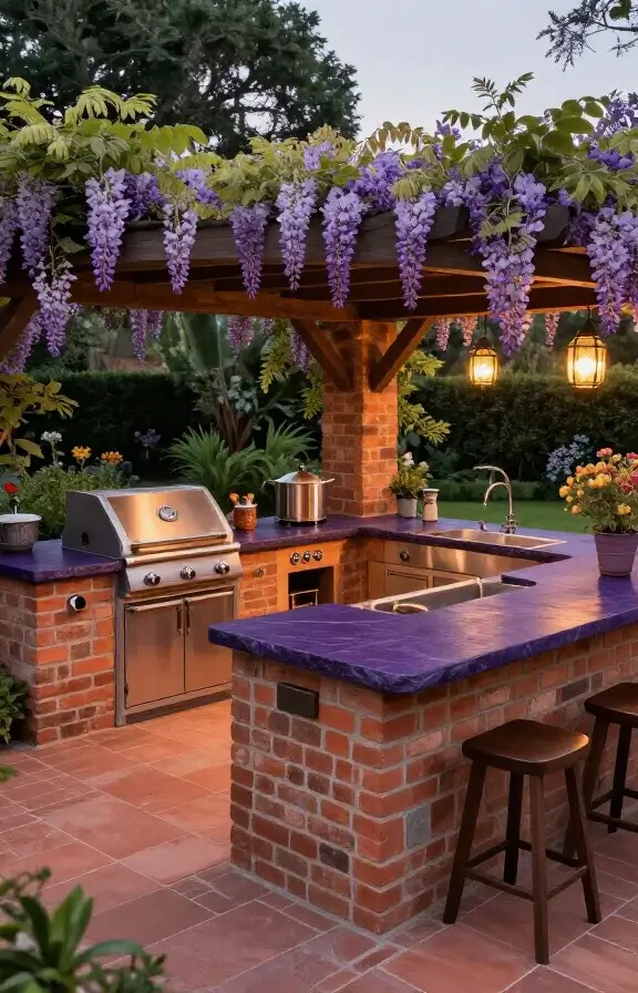 brick and wood outdoor kitchen 12
