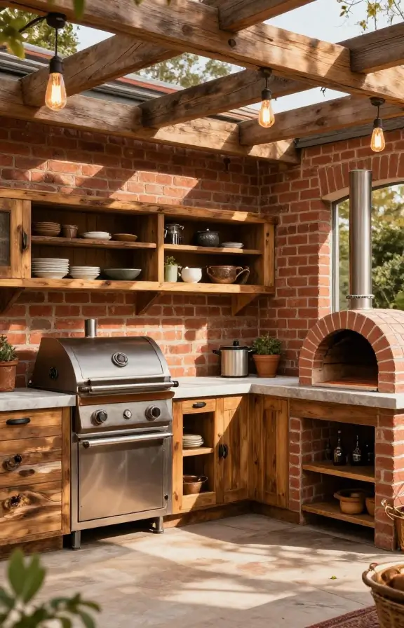 brick and wood outdoor kitchen 2