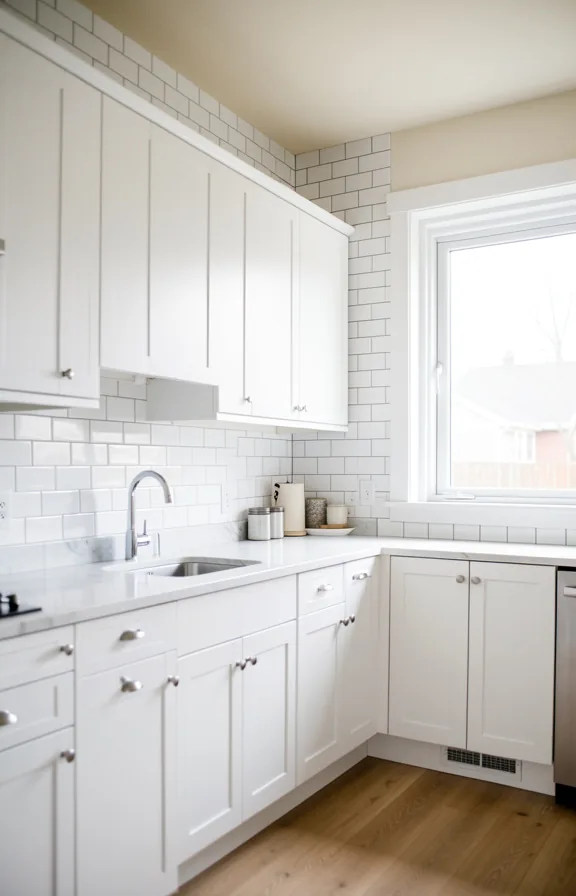 classic white subway tile backsplash in clean straight rows