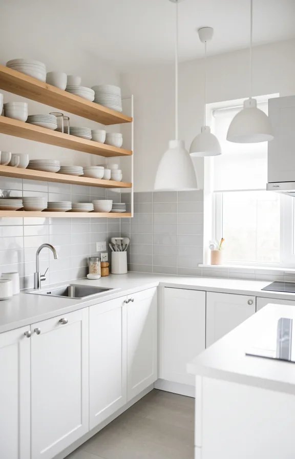 light gray and white minimalist peel and stick tile backsplash