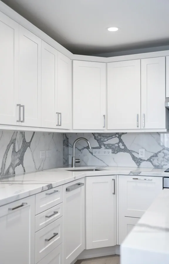 gray and white marble effect peel and stick backsplash tiles