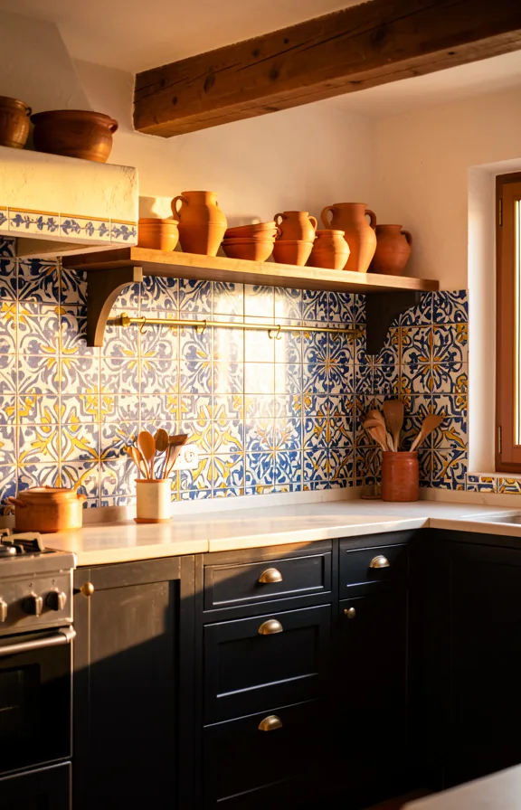 Full kitchen view with dark cabinets