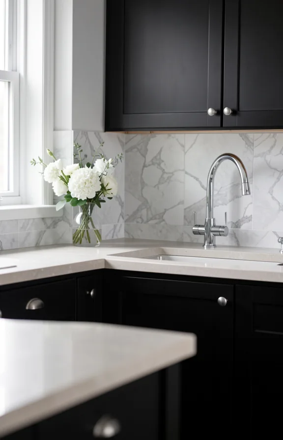 Complete kitchen with nearly black cabinetry